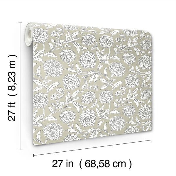 chatsworth-garden-taupe-floral-trail-wallpaper-york-wallcoverings-vp1363 - York Wallpaper Wallpaper