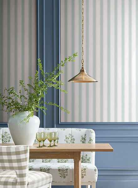 Tilford Light Blue Awning Stripe Wallpaper - York Wallcoverings - VP1371