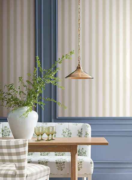 Tilford Beige Awning Stripe Wallpaper - York Wallcoverings - VP1372