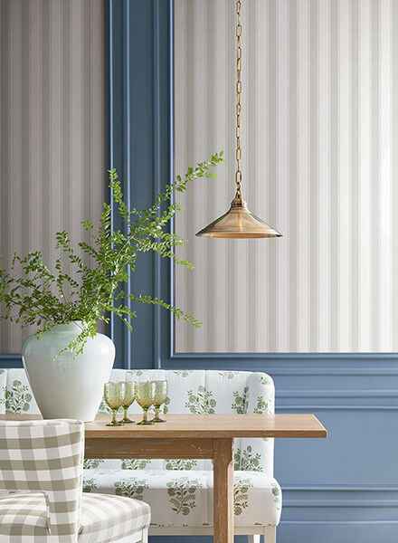 Tilford Light Grey Awning Stripe Wallpaper - York Wallcoverings - VP1373 - York Wallcoverings Wallpaper