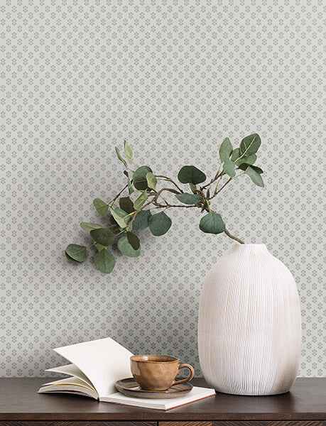 Brioni Cream Floral Stamp Wallpaper - York Wallcoverings - VP1396 - York Wallcoverings Wallpaper