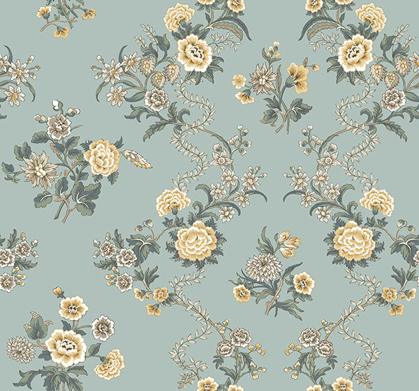 genevieve-harbor-blue-floral-trail-wallpaper-york-wallcoverings-vp1422 - York Wallcoverings Wallpaper