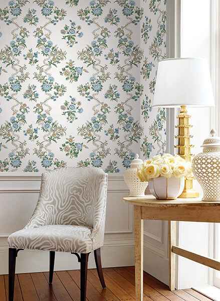 Genevieve Sapphire Floral Trail Wallpaper - York Wallcoverings - VP1423 - York Wallcoverings Wallpaper