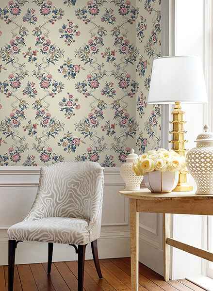 Genevieve Rose Floral Trail Wallpaper - York Wallcoverings - VP1424 - York Wallcoverings Wallpaper