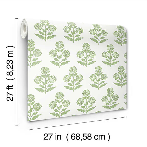 souci-green-marigolds-wallpaper-york-wallcoverings-vp1436 - York Wallcoverings Wallpaper