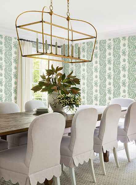 Beaumont Green Floral Stripe Wallpaper - York Wallcoverings - VP1301 - York Wallcoverings Wallpaper