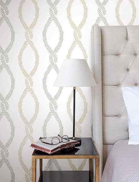 Laureate Neutral Vine Trellis Wallpaper - York Wallcoverings - VP1322