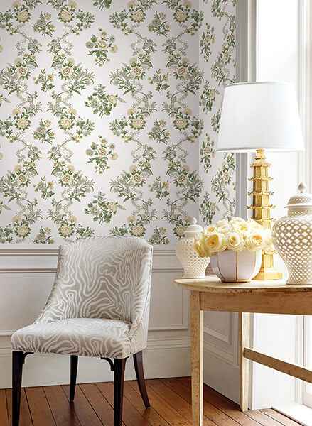 Genevieve Butter Floral Trail Wallpaper - York Wallcoverings - VP1421