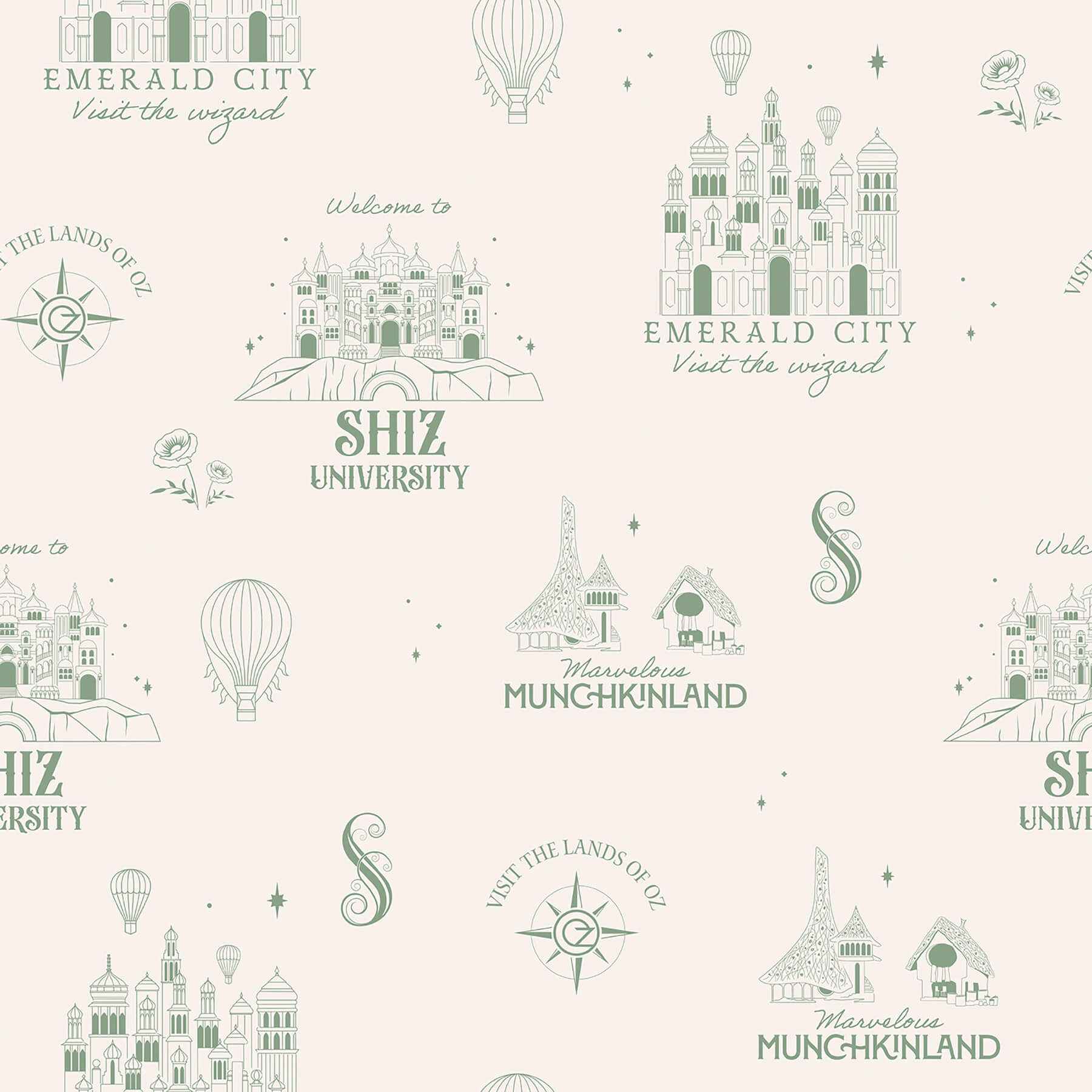 Wicked Land of Oz Green Peel and Stick Wallpaper - York Wallcoverings - RMWS1308 - York Wallcoverings Wallpaper