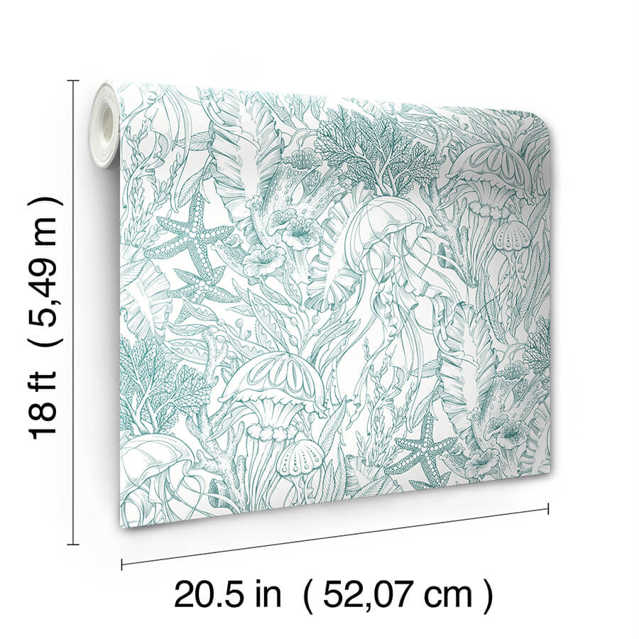 under-the-sea-teal-peel-and-stick-wallpaper-york-wallcoverings-nus6495 - York Wallcoverings Wallpaper