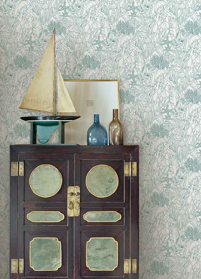Under the Sea Teal Peel and Stick Wallpaper - York Wallcoverings - NUS6495 - York Wallcoverings Wallpaper
