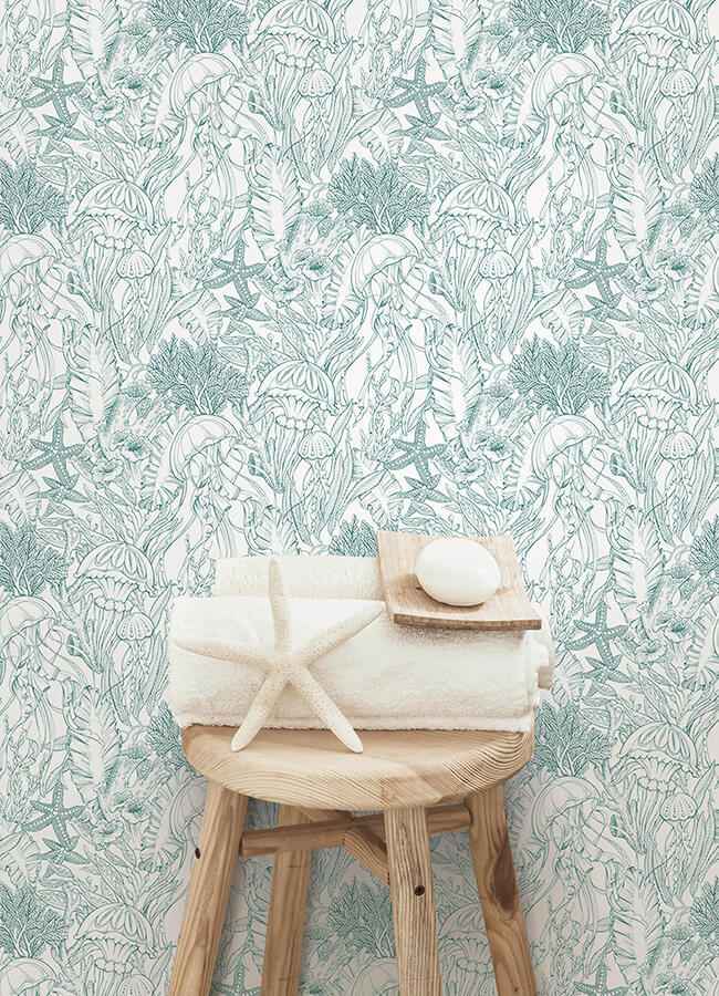 Under the Sea Teal Peel and Stick Wallpaper - York Wallcoverings - NUS6495 - York Wallcoverings Wallpaper