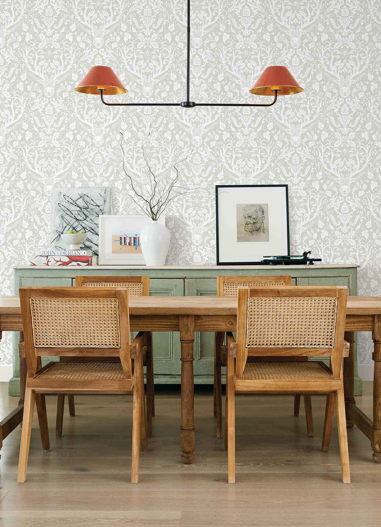 Kiwassa Grey Antler Damask Wallpaper - York Wallcoverings - 4169-12701
