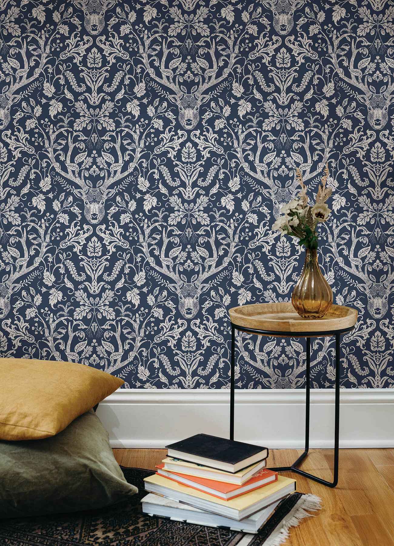Kiwassa Navy Antler Damask Wallpaper - York Wallcoverings - 4169-12703 - York Wallcoverings Wallpaper