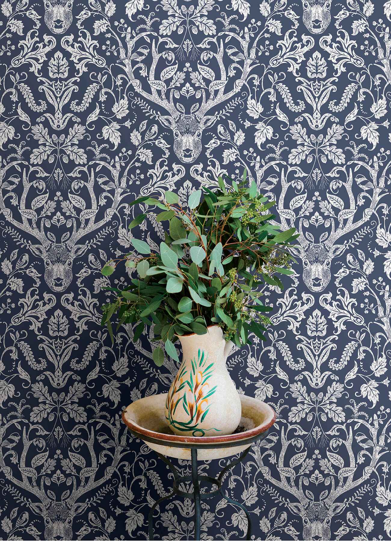 Kiwassa Navy Antler Damask Wallpaper - York Wallcoverings - 4169-12703 - York Wallcoverings Wallpaper