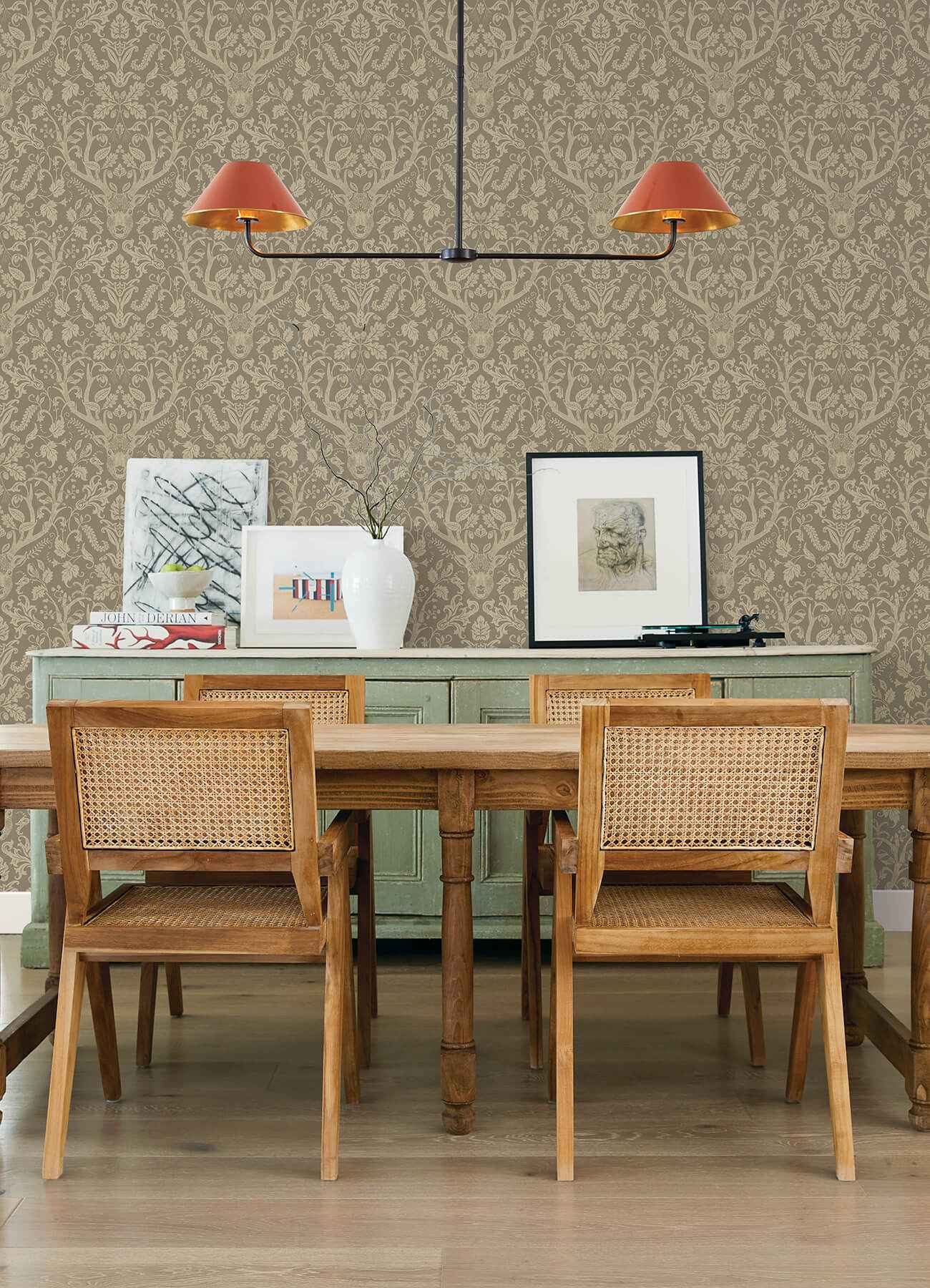 Kiwassa Light Brown Antler Damask Wallpaper - York Wallcoverings - 4169-12705