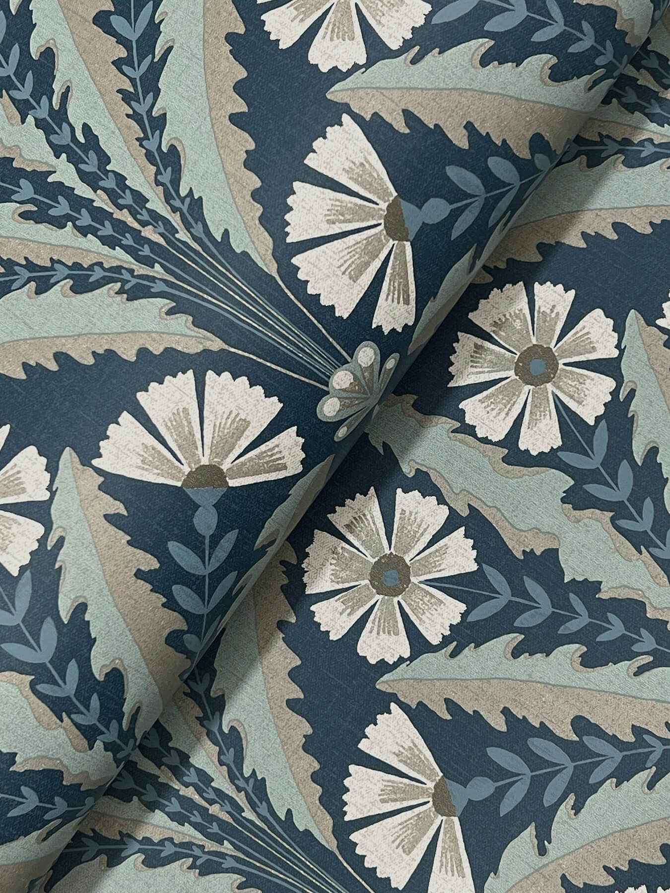 Tap Root Dark Blue Floral Damask Wallpaper - York Wallcoverings - 4169-27600 - York Wallcoverings Wallpaper