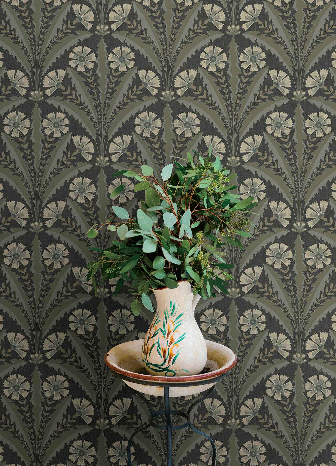Tap Root Charcoal Floral Damask Wallpaper - York Wallcoverings - 4169-27601 - York Wallcoverings Wallpaper
