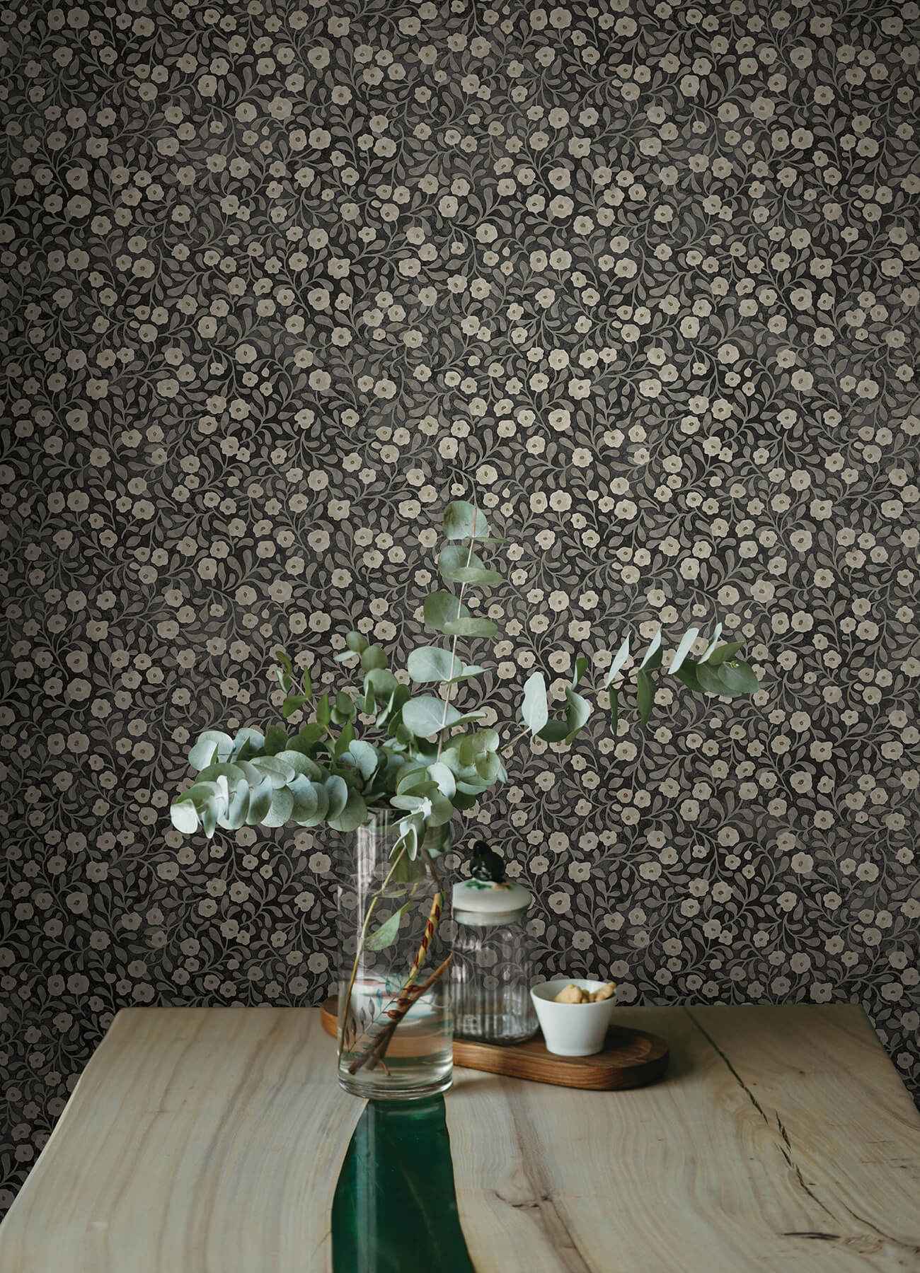 Poppy Trail Black Floral Wallpaper - York Wallcoverings - 4169-83133