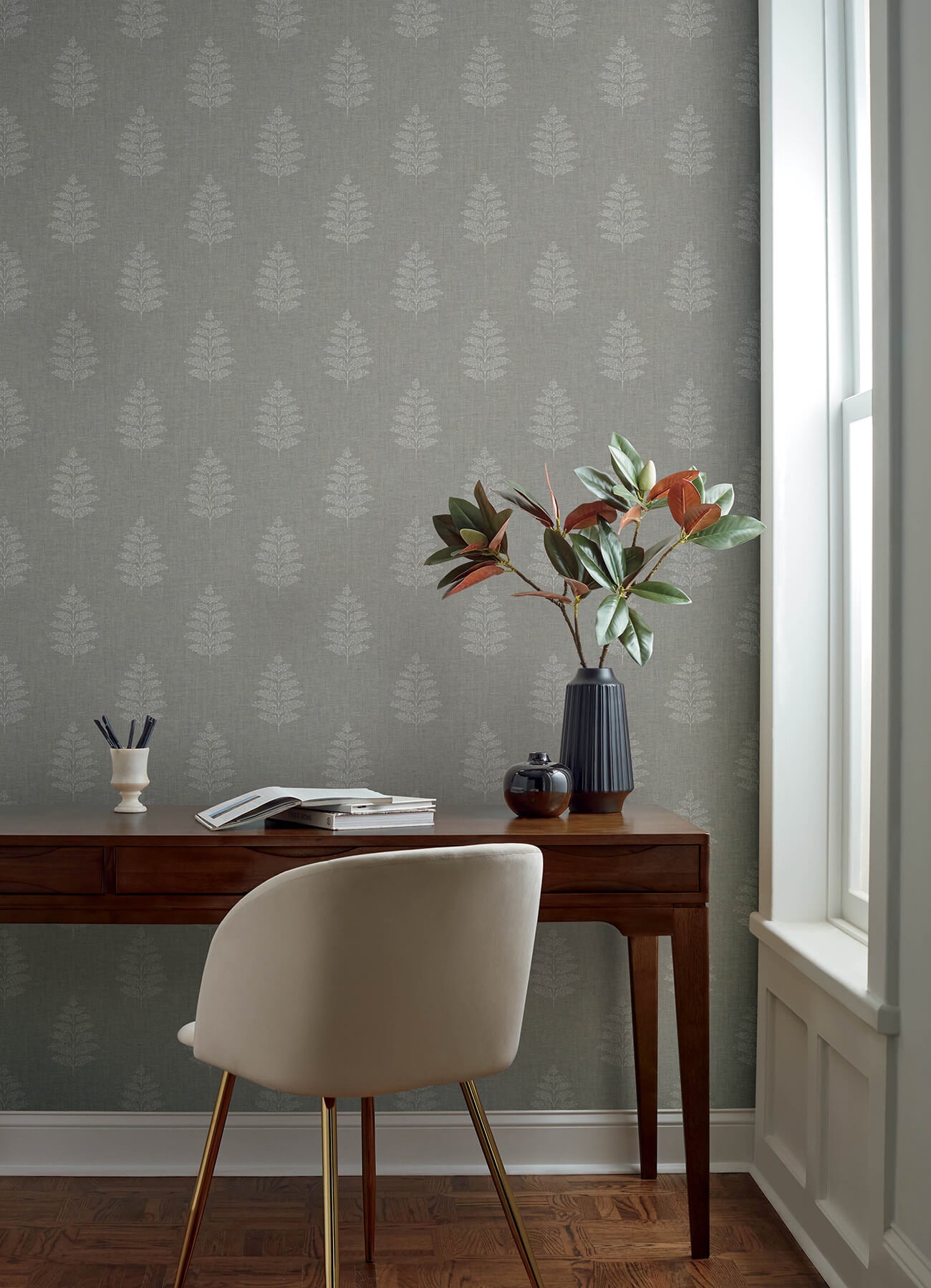 frond-charcoal-leaf-wallpaper-york-wallcoverings-4169-83128 - York Wallcoverings Wallpaper