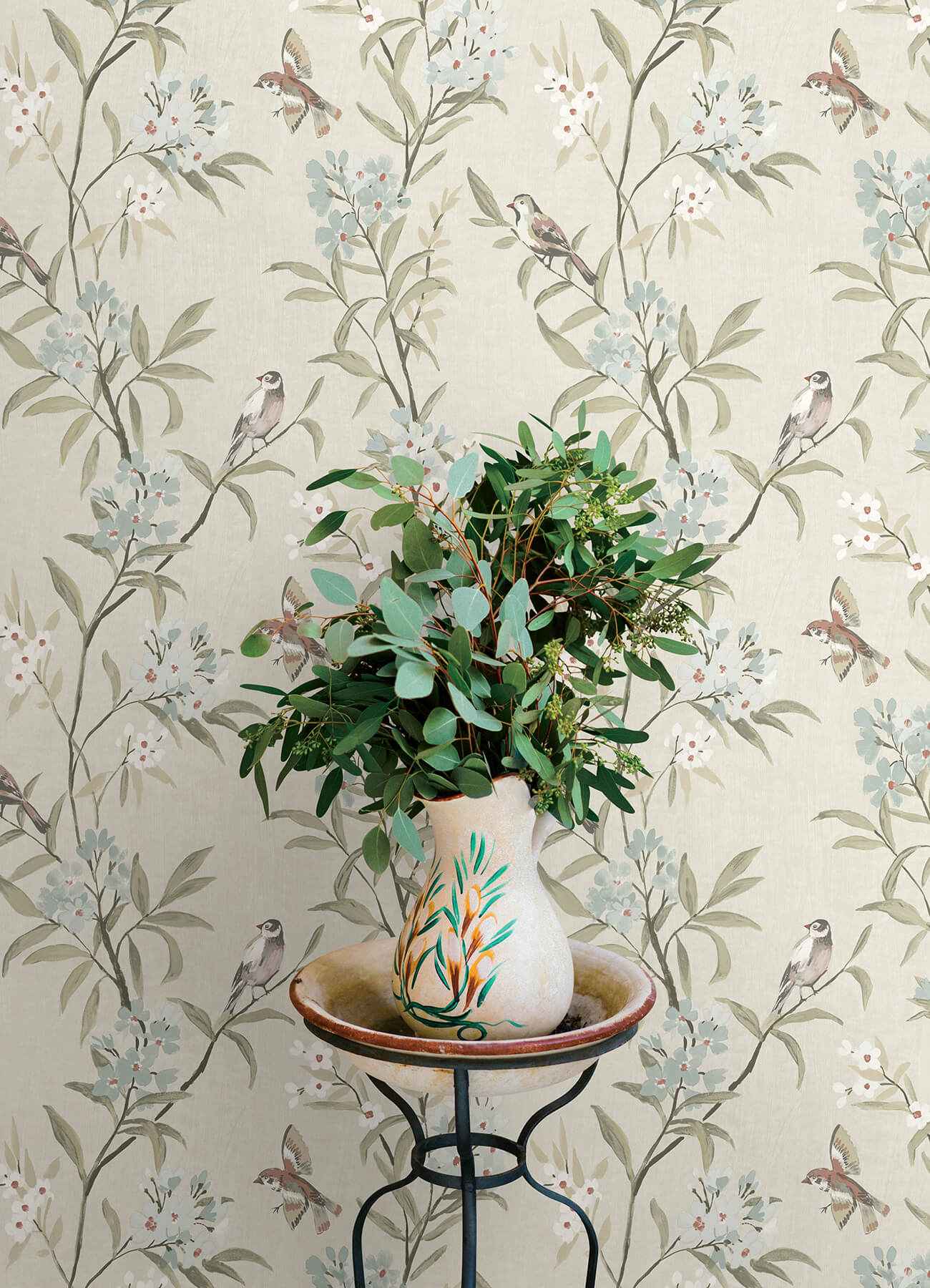 Tea Olive Beige Finch Frolic Wallpaper - York Wallcoverings - 4169-83137