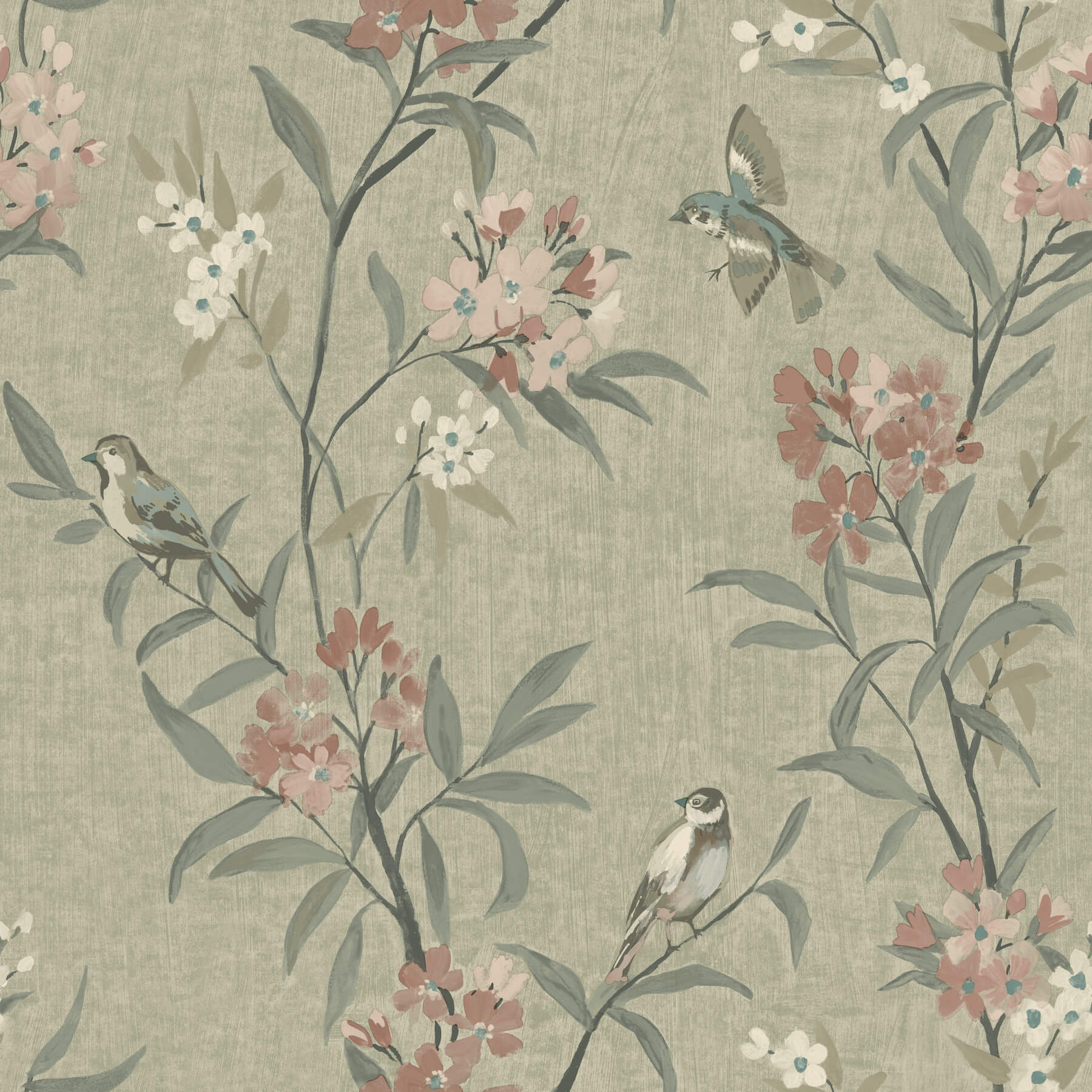 tea-olive-green-finch-frolic-wallpaper-york-wallcoverings-4169-83138 - York Wallcoverings Wallpaper