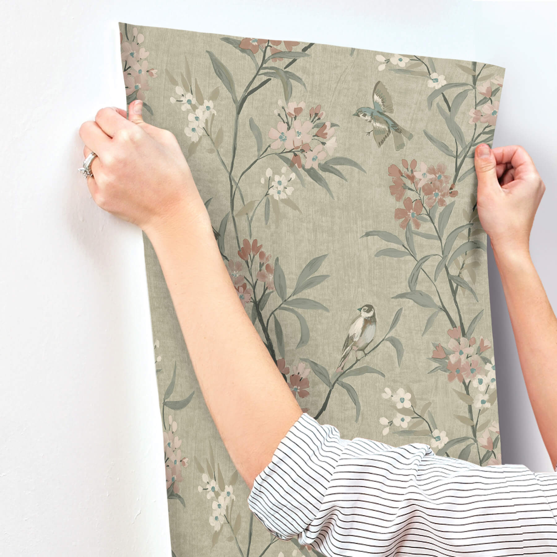 tea-olive-green-finch-frolic-wallpaper-york-wallcoverings-4169-83138 - York Wallcoverings Wallpaper