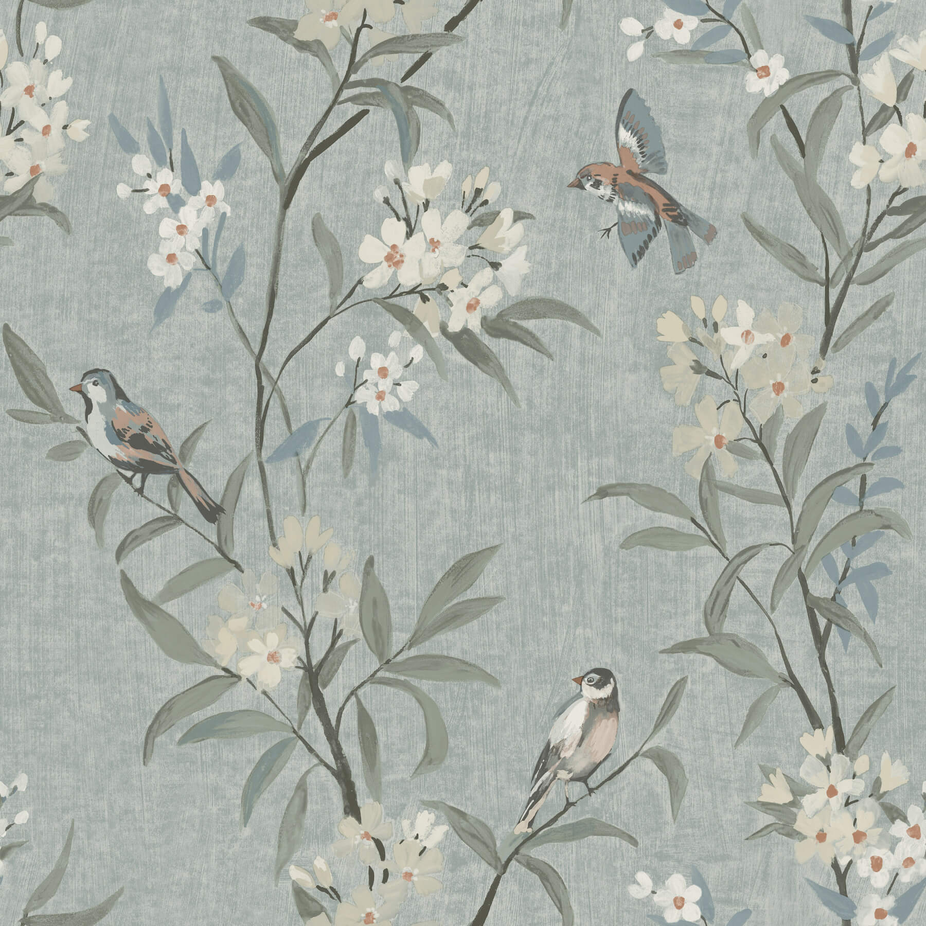 tea-olive-blue-finch-frolic-wallpaper-york-wallcoverings-4169-83139 - York Wallcoverings Wallpaper