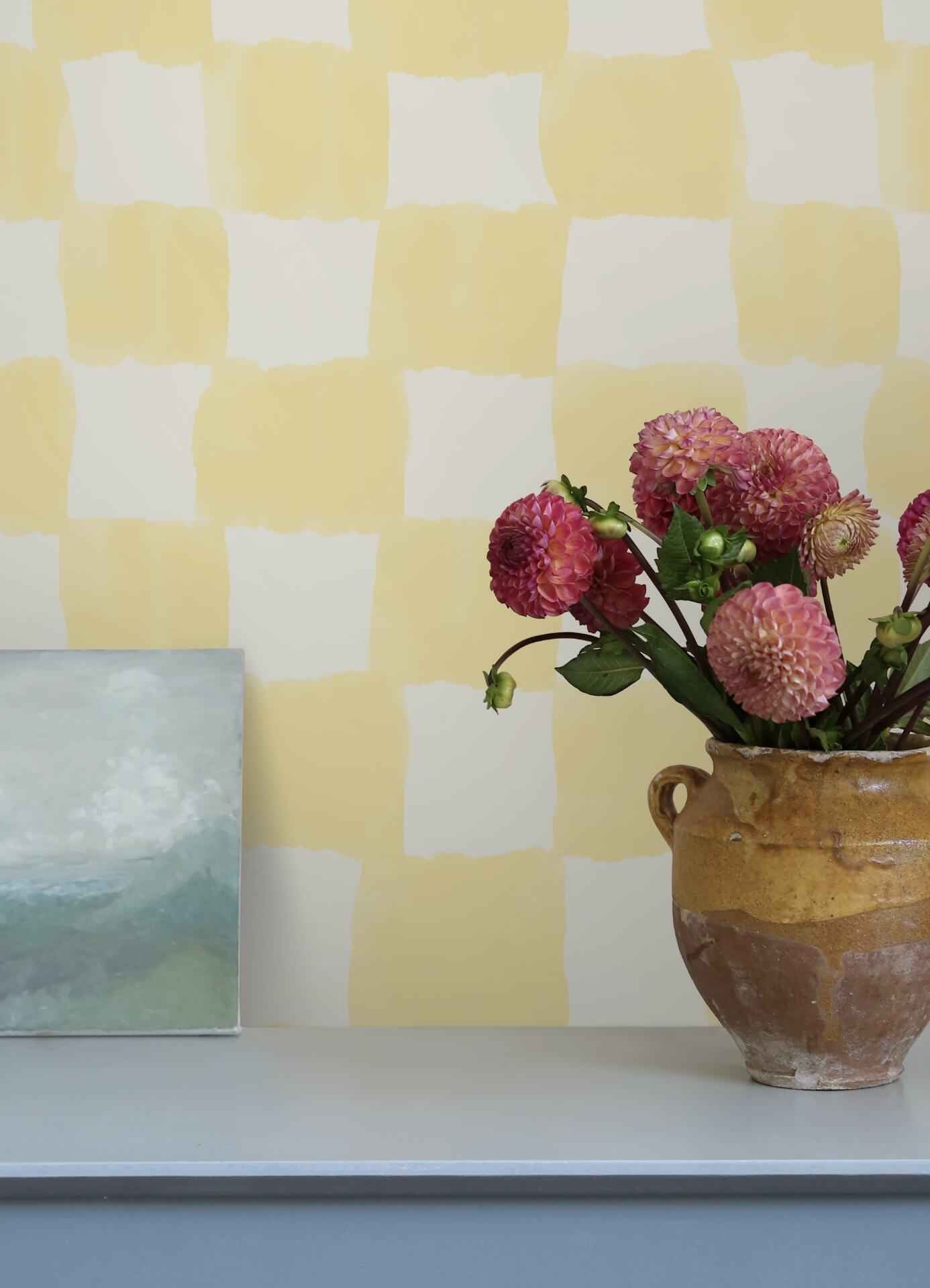 Mr Kate Tess Watercolor Checker Pale Yellow Peel and Stick Wallpaper - York Wallcoverings - RMWS1317 - York Wallcoverings Wallpaper