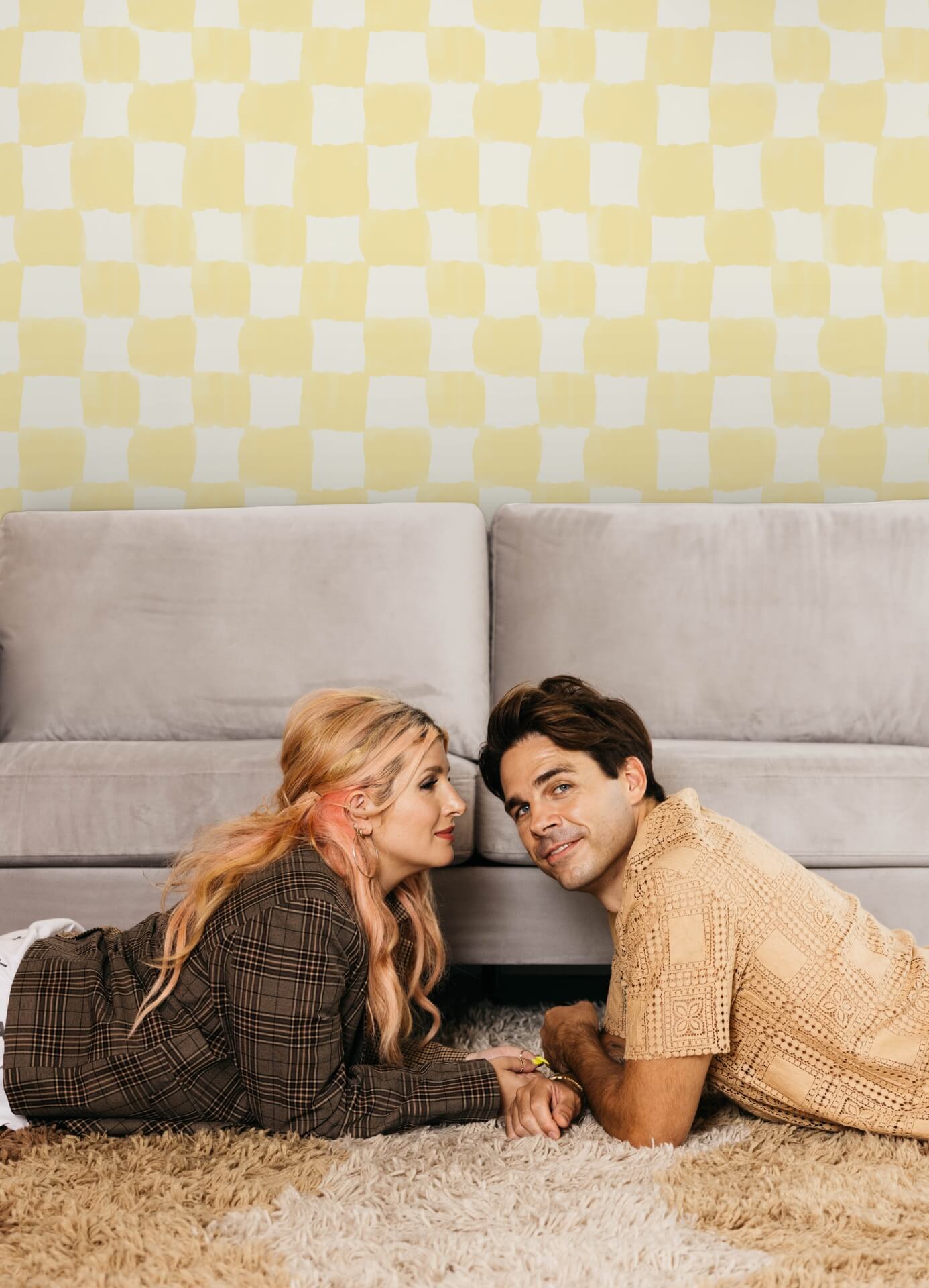 mr-kate-tess-watercolor-checker-pale-yellow-peel-and-stick-wallpaper-york-wallcoverings-rmws1317 - York Wallcoverings Wallpaper