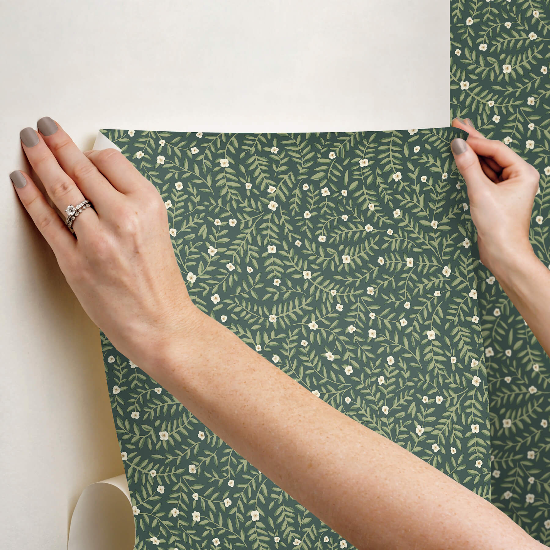 elodie-evergreen-petite-floral-premium-peel-stick-wallpaper-york-wallcoverings-psw1674rl - York Wallpaper Wallpaper