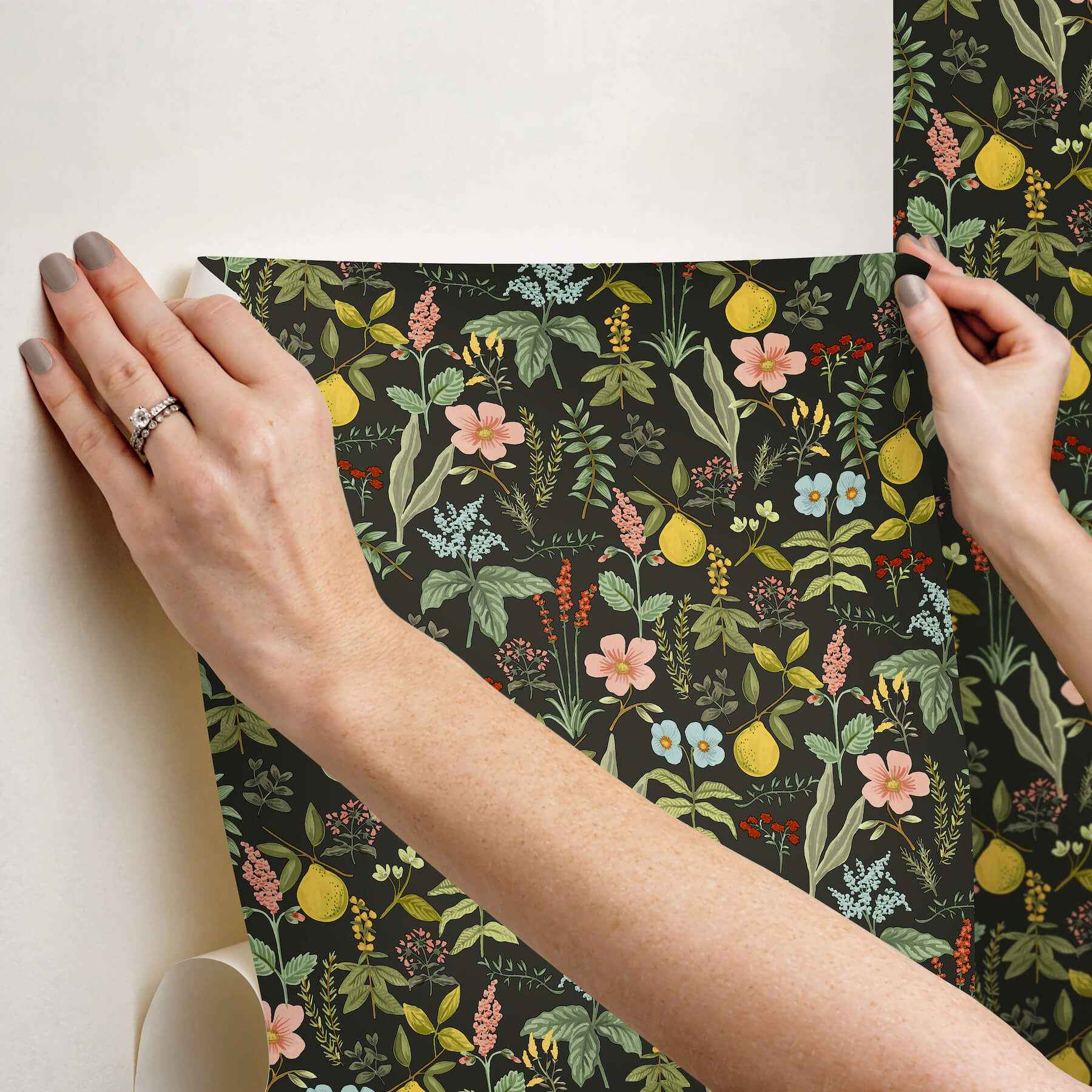 Herb Garden Black Botanical Premium Peel + Stick Wallpaper - York Wallcoverings - PSW1676RL - York Wallcoverings Wallpaper