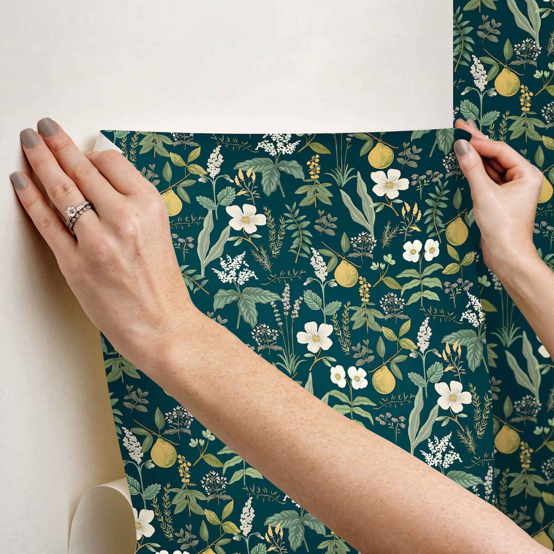 Herb Garden Navy Botanical Premium Peel + Stick Wallpaper - York Wallcoverings - PSW1677RL - York Wallcoverings Wallpaper