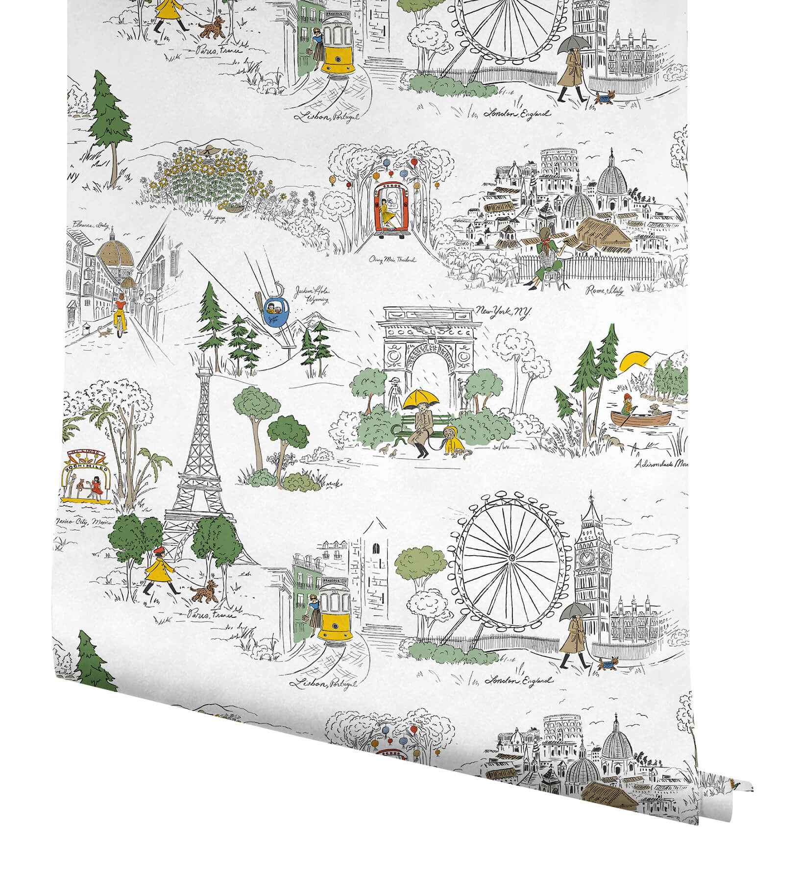 Travel Sketches Yellow Globetrotter Premium Peel + Stick Wallpaper - York Wallcoverings - PSW1683RL