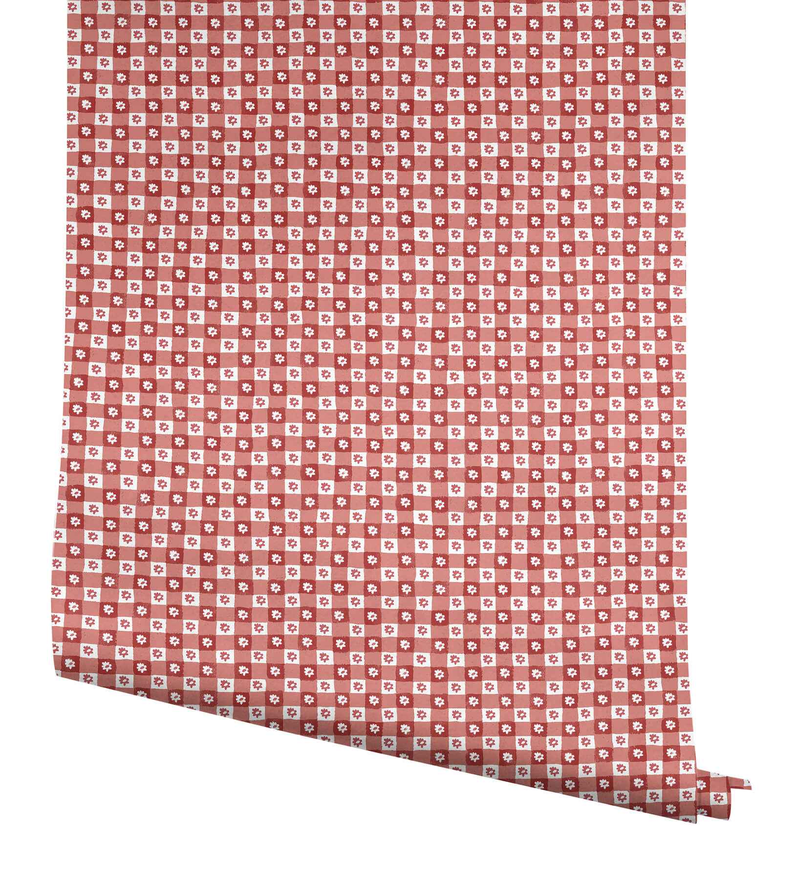 Daisy Gingham Red Floral Check Premium Peel + Stick Wallpaper - York Wallcoverings - PSW1691RL - York Wallcoverings Wallpaper
