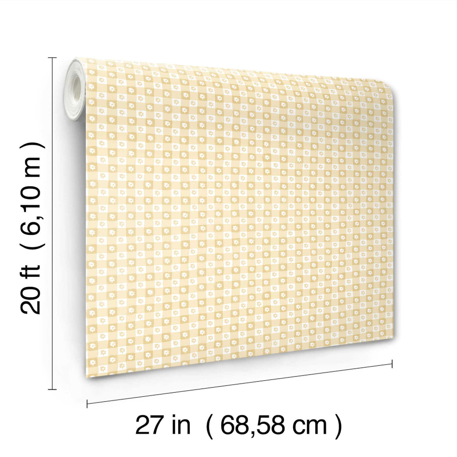 daisy-gingham-yellow-floral-check-premium-peel-stick-wallpaper-york-wallcoverings-psw1692rl - York Wallpaper Wallpaper