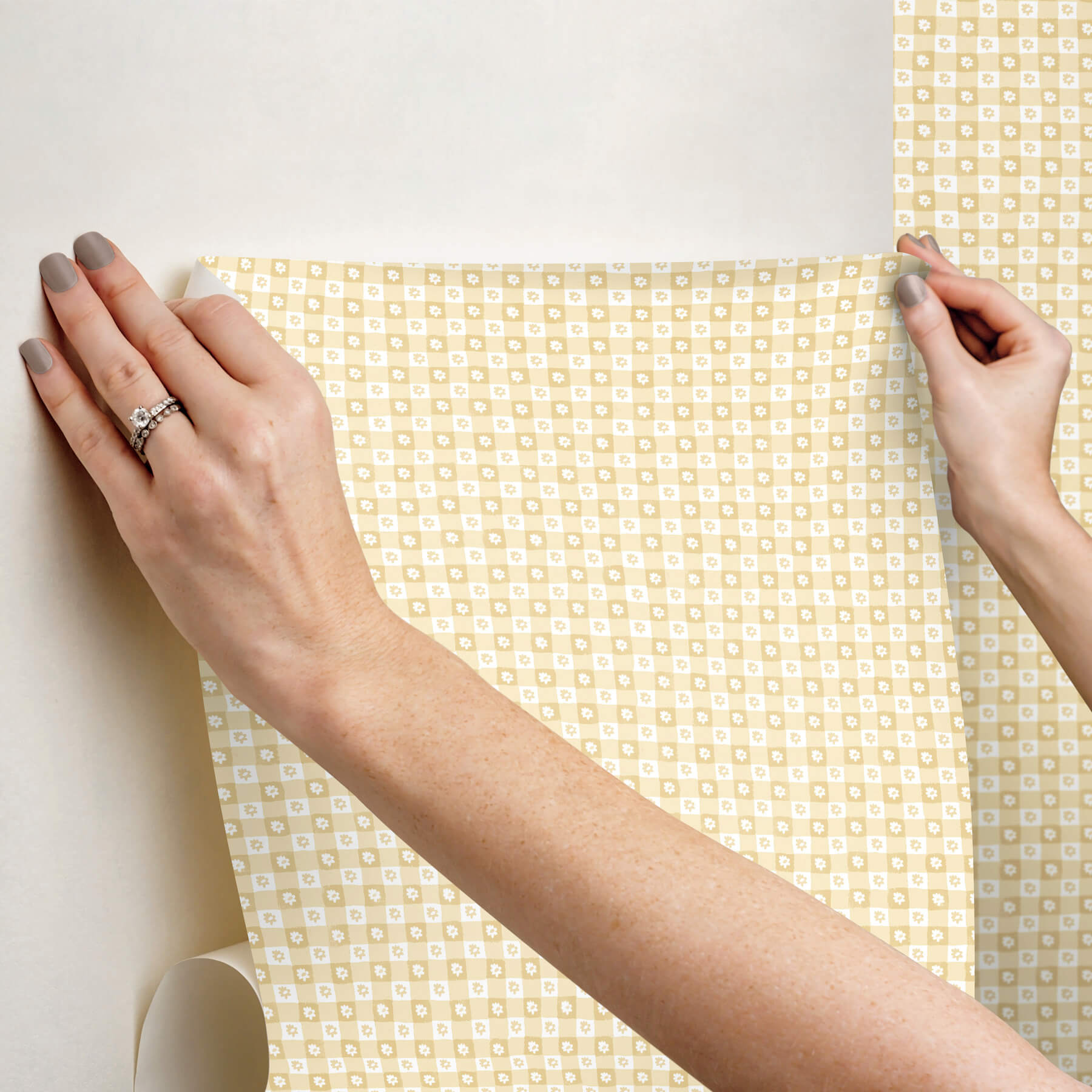 daisy-gingham-yellow-floral-check-premium-peel-stick-wallpaper-york-wallcoverings-psw1692rl - York Wallpaper Wallpaper