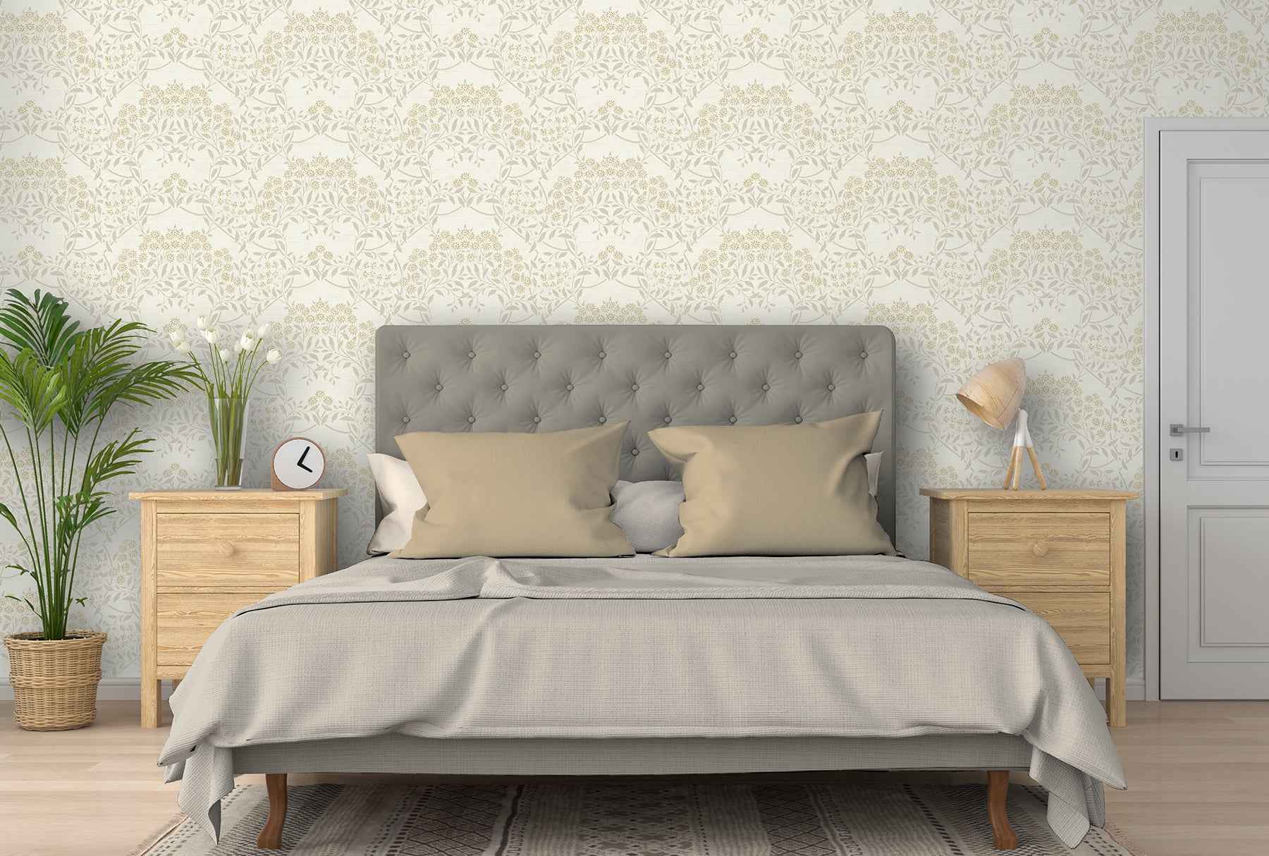 Penelope Light Yellow Floral Damask Wallpaper - York Wallcoverings - AH100184AH - York Wallcoverings Wallpaper