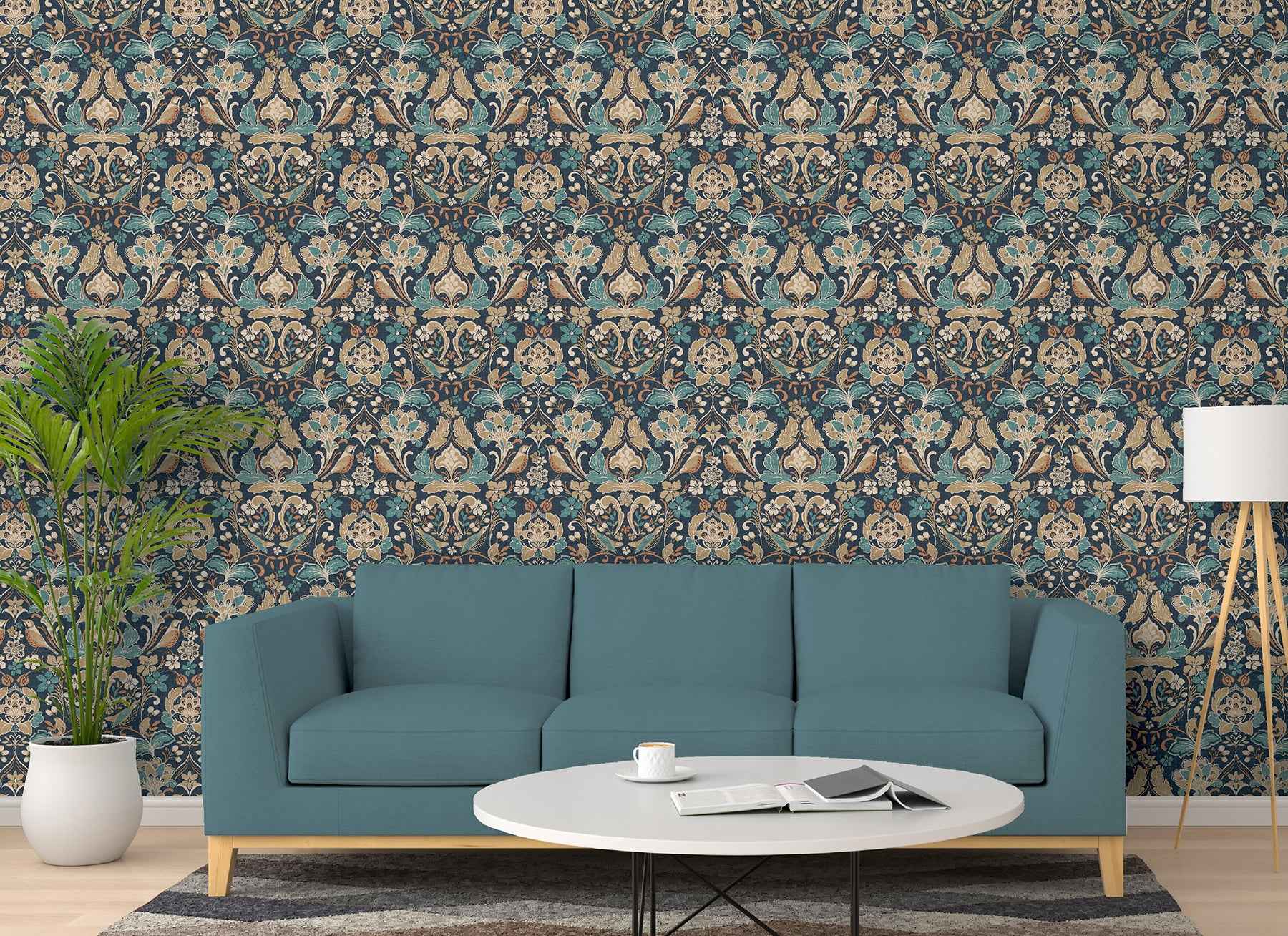 Birdy Navy Nuthatch Floral Wallpaper - York Wallcoverings - AH100197AH - York Wallcoverings Papel pintado