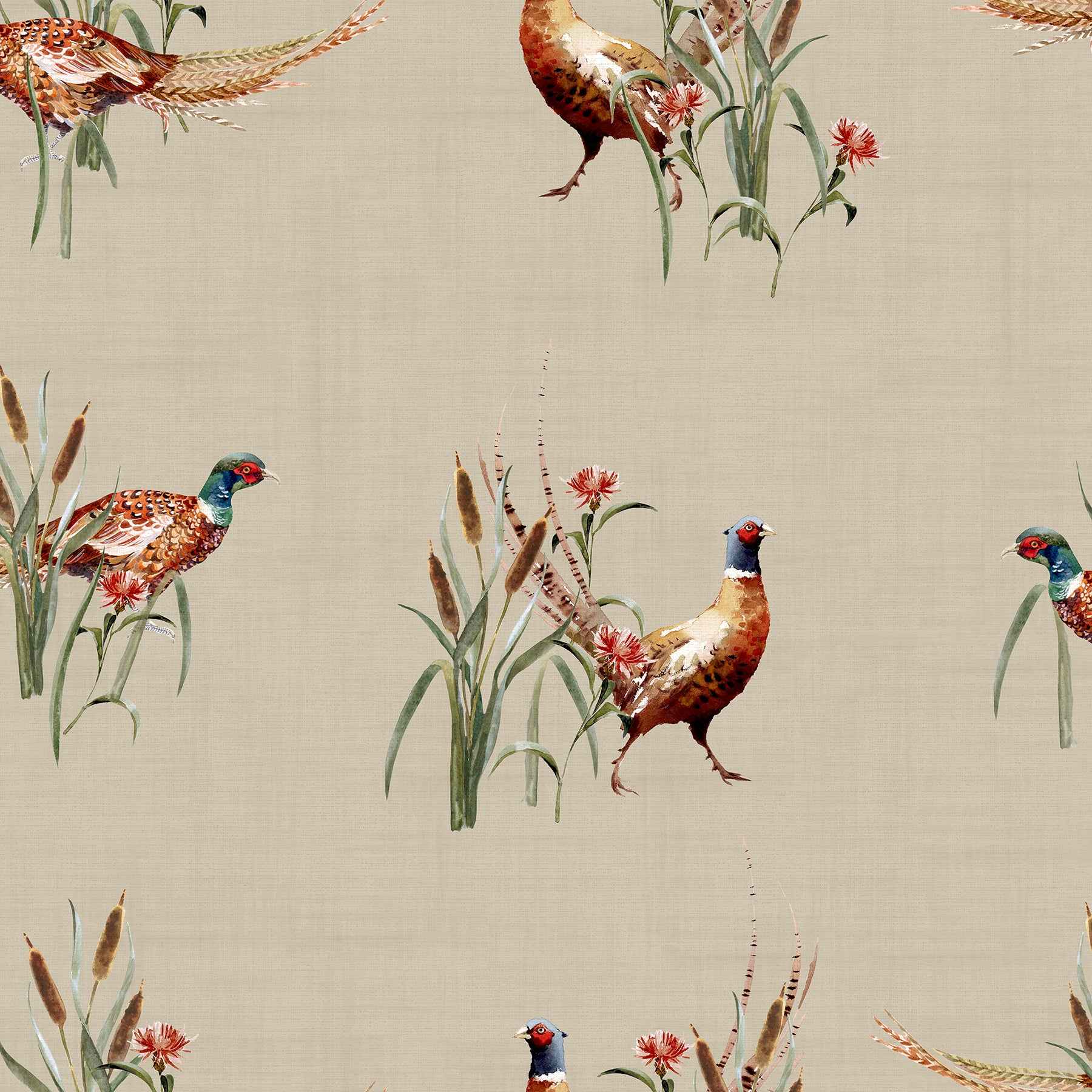 Eustace Neutral Pheasant Meadow Wallpaper - York Wallcoverings - AH100214AH - York Wallcoverings Wallpaper
