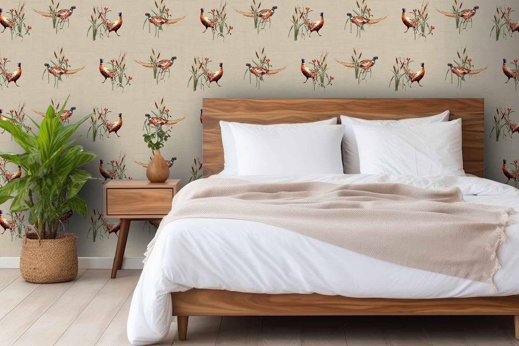 Eustace Neutral Pheasant Meadow Wallpaper - York Wallcoverings - AH100214AH - York Wallcoverings Wallpaper