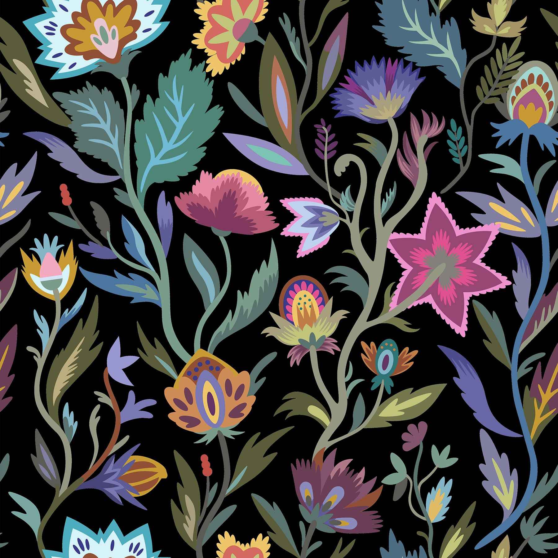 Mallory Black Vivid Floral Wallpaper - York Wallcoverings - AH100380AH