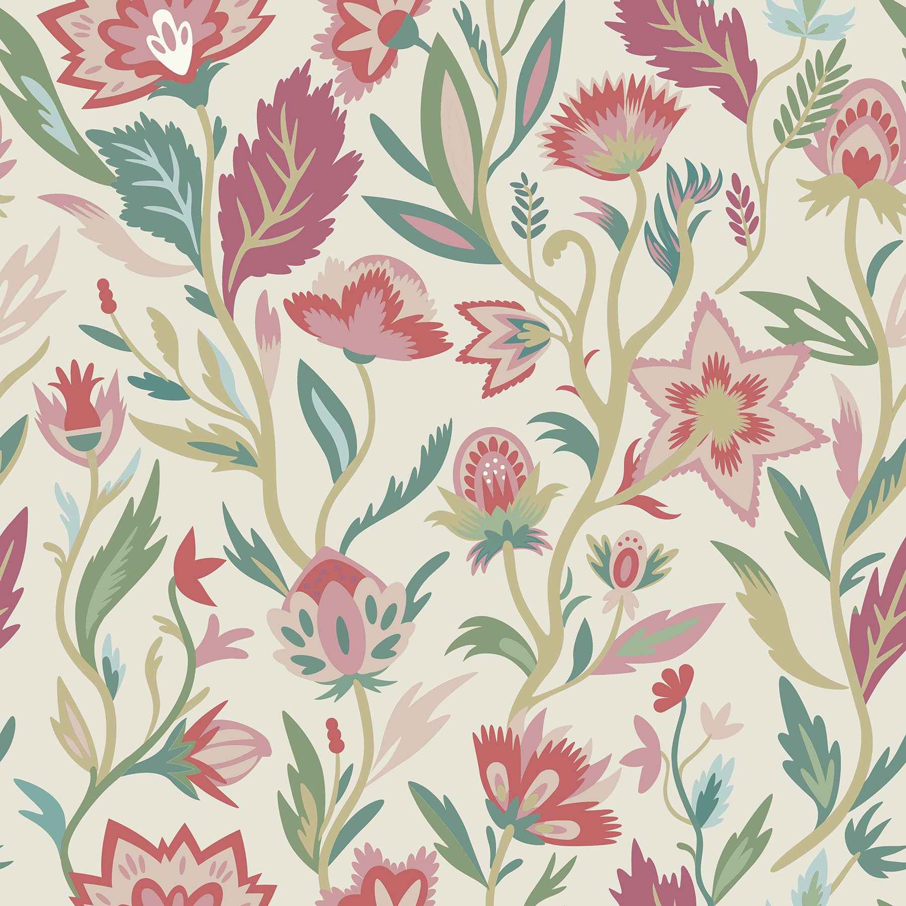 Mallory Pink Vivid Floral Wallpaper - York Wallcoverings - AH100382AH - York Wallcoverings Wallpaper