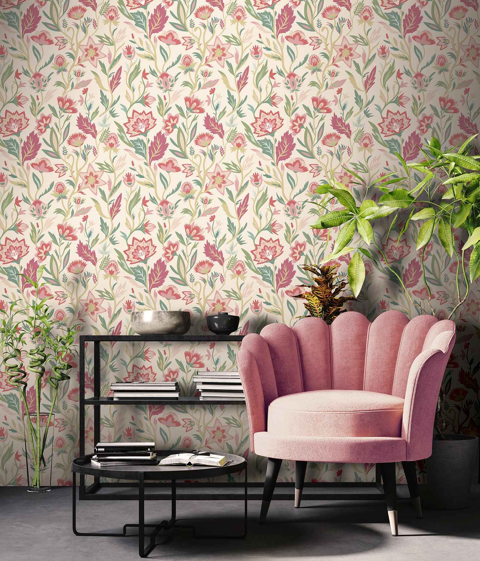 Mallory Pink Vivid Floral Wallpaper - York Wallcoverings - AH100382AH - York Wallcoverings Wallpaper