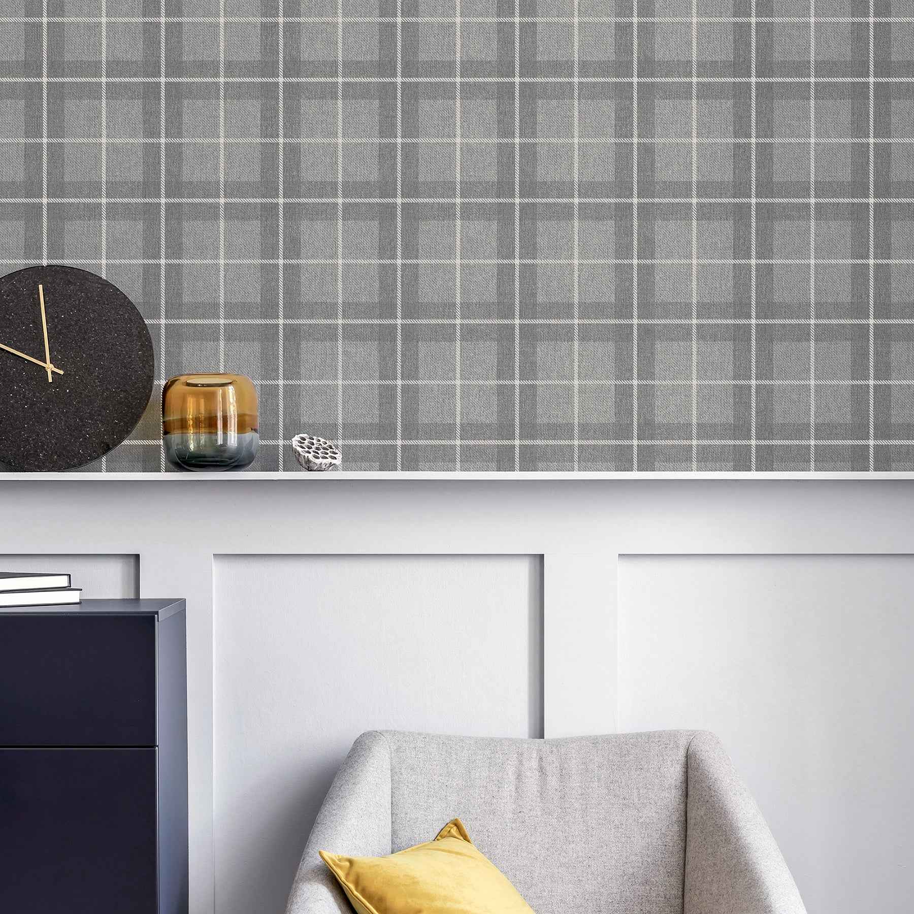 Hudson Grey Checkered Plaid Wallpaper - York Wallcoverings - AH251906 - York Wallcoverings Wallpaper