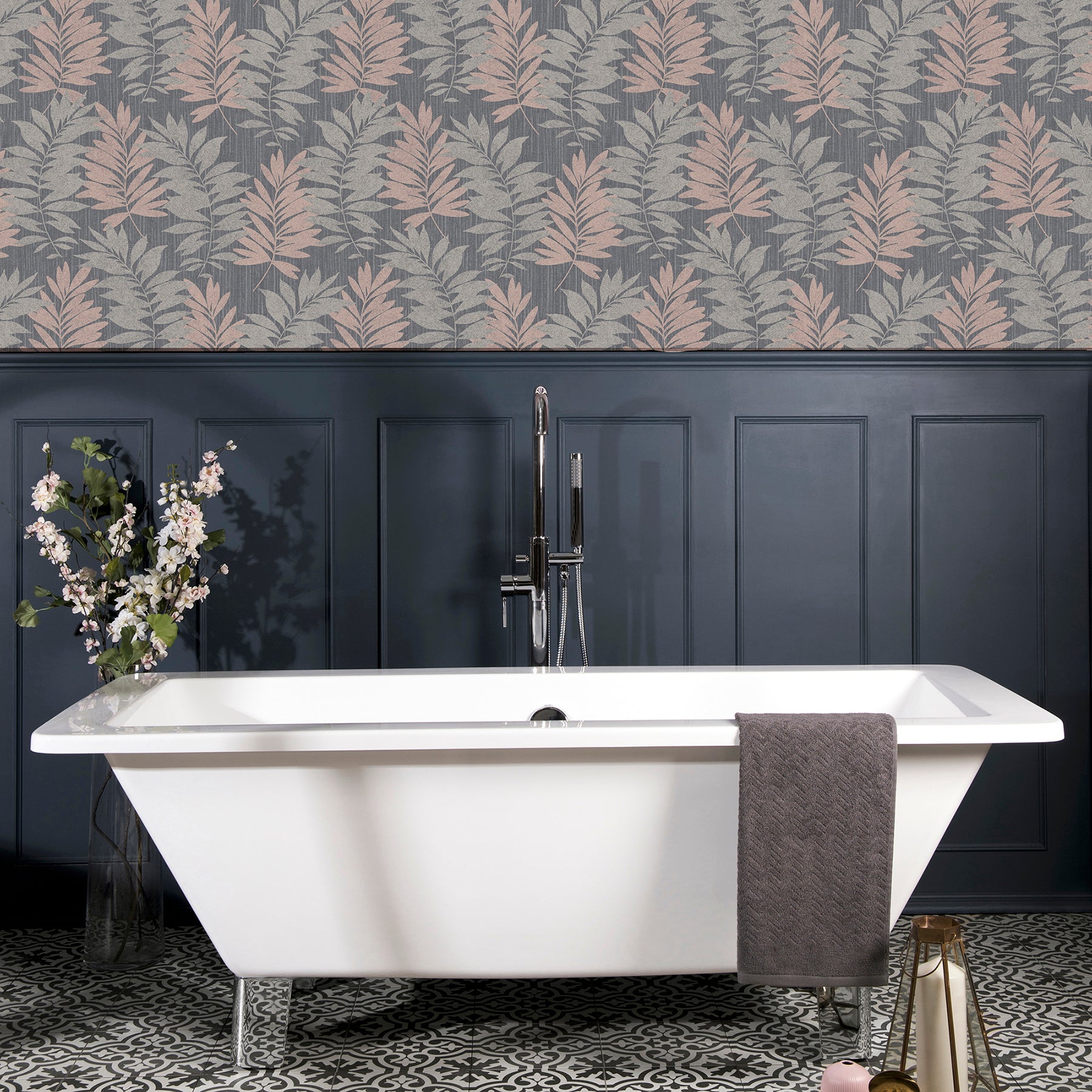 bernis-slate-palm-leaf-wallpaper-york-wallcoverings-ah296200 - York Wallcoverings Wallpaper