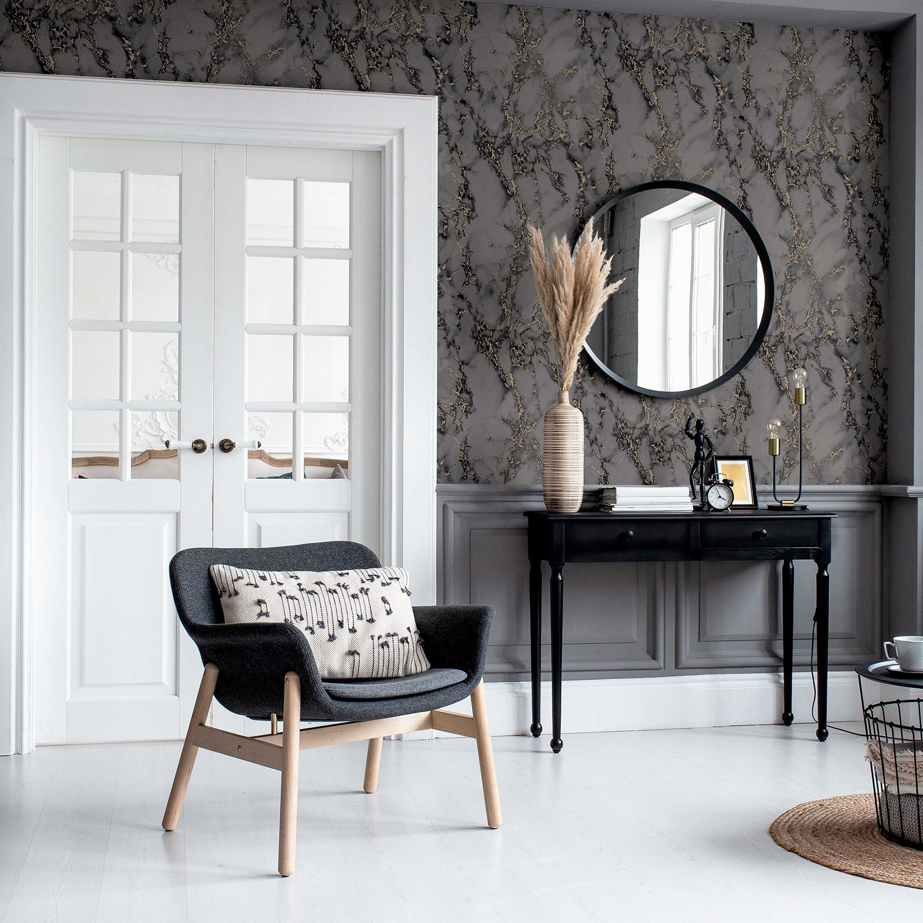siward-charcoal-metallic-marble-wallpaper-york-wallcoverings-ah296702 - York Wallcoverings Wallpaper