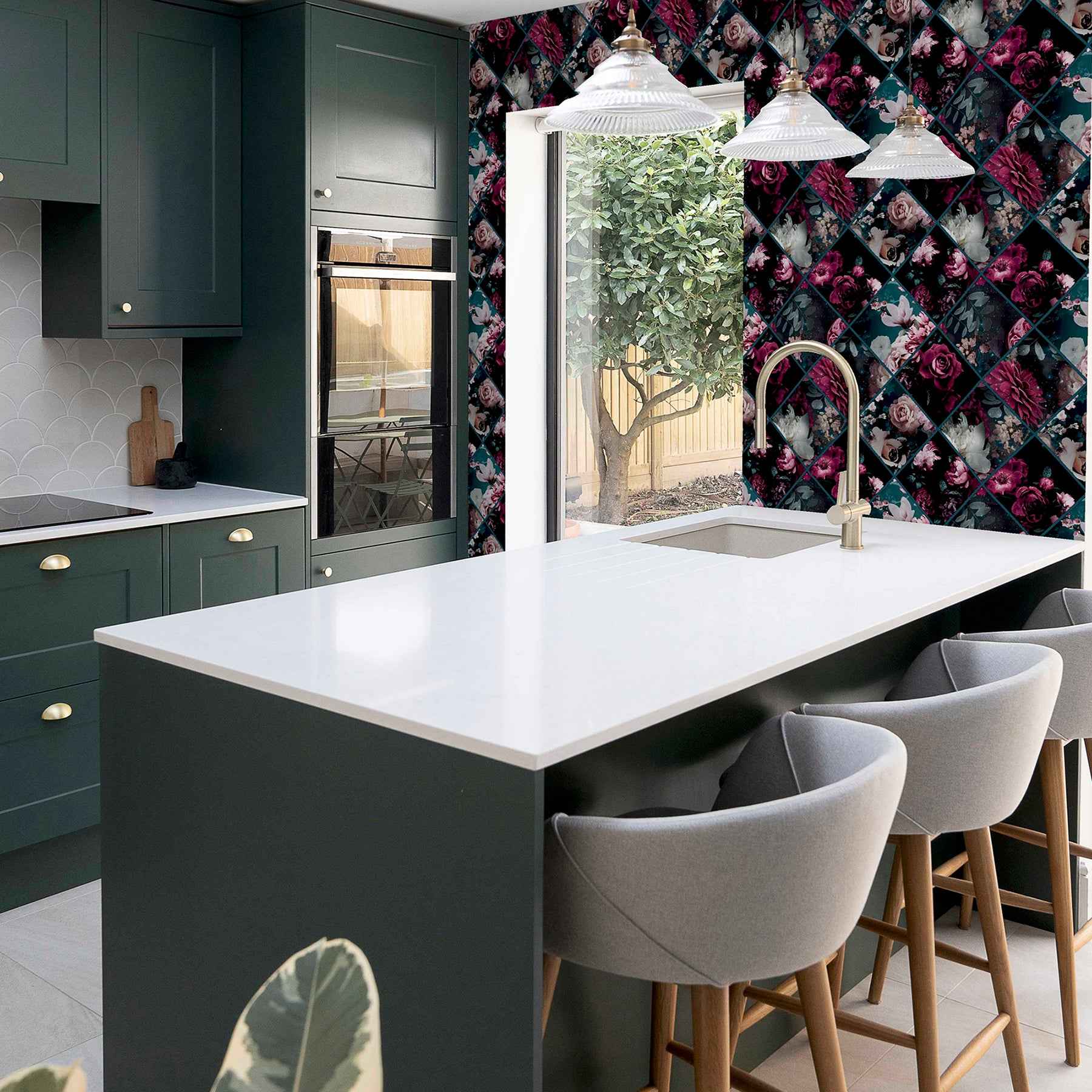 Gianna Purple Floral Squares Wallpaper - York Wallcoverings - AH297100 - York Wallcoverings Wallpaper
