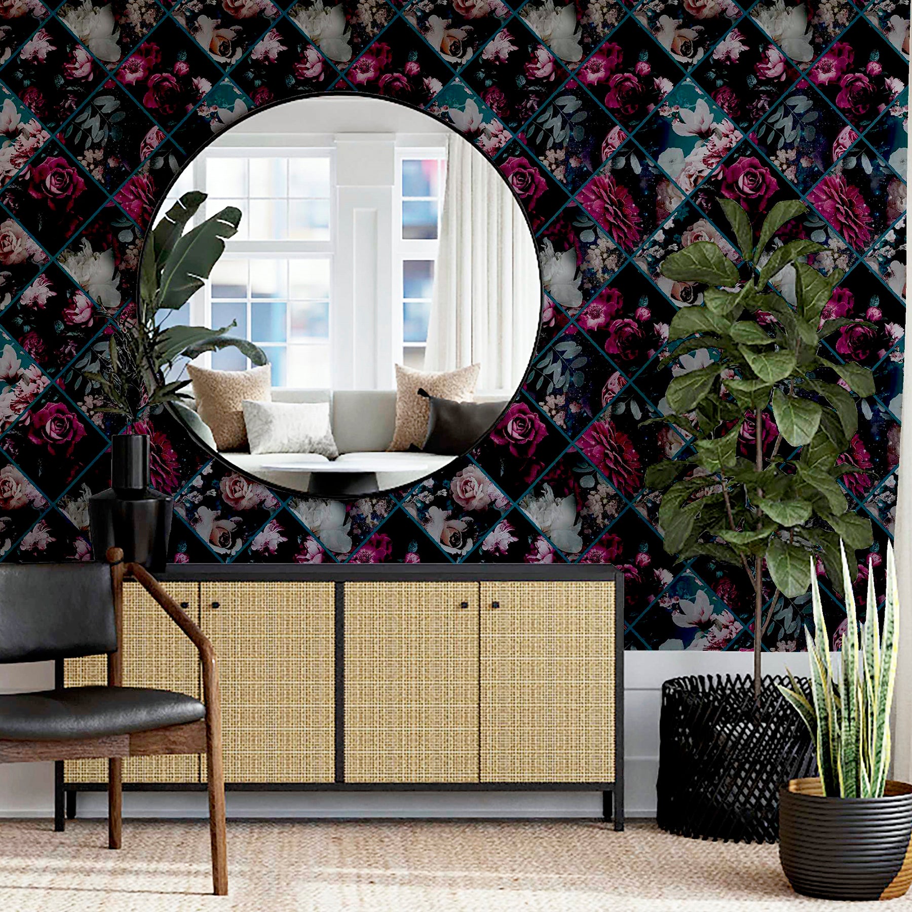 gianna-purple-floral-squares-wallpaper-york-wallcoverings-ah297100 - York Wallcoverings Wallpaper