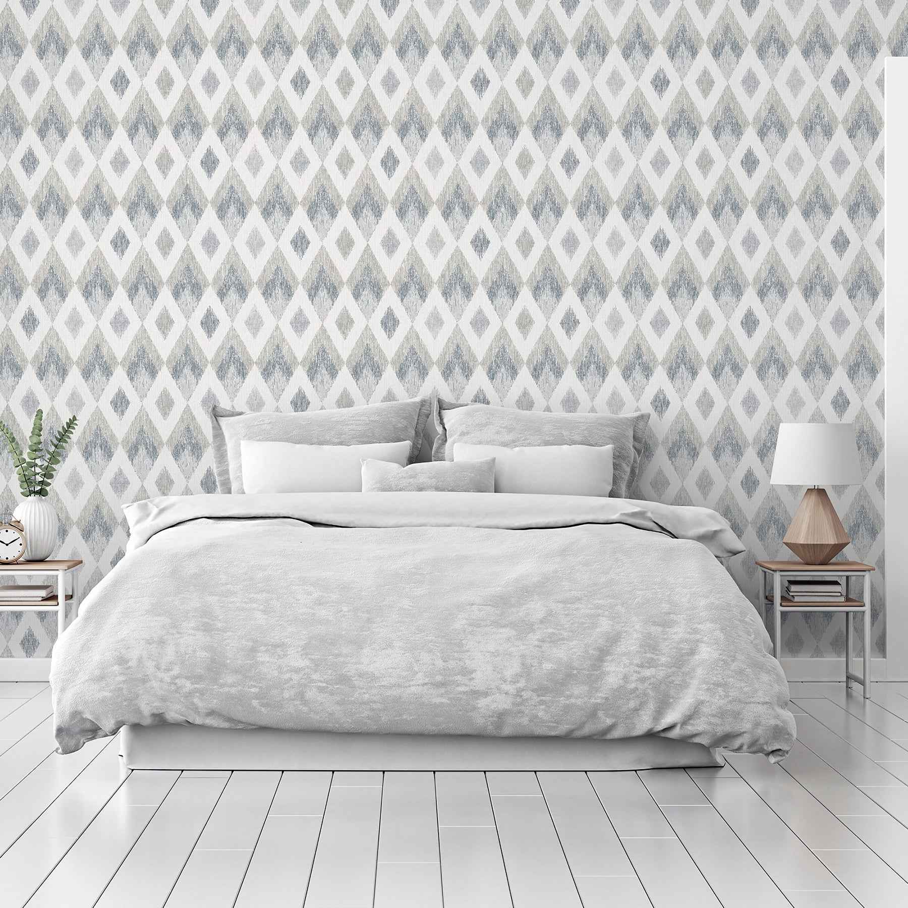 Fitzgerald Grey Ikat Diamond Wallpaper - York Wallcoverings - AH297200 - York Wallcoverings Wallpaper